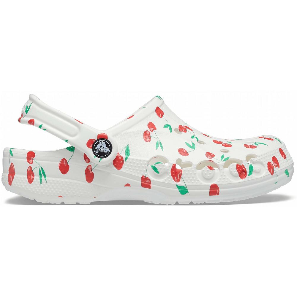 White/Cherry Women's Crocs Baya Seasonal Printed Clogs | NZ 0030RVDW